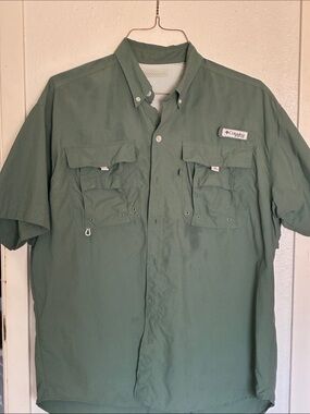 Columbia Men's Short Sleeve Button-Down Fishing Shirt - Sage Green